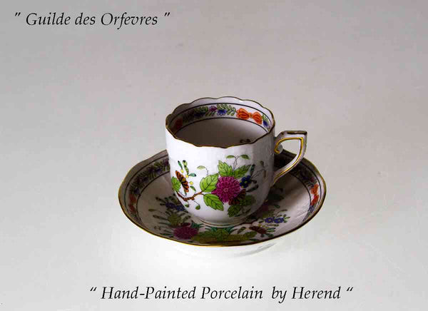 Herend Demi-Tasse Cup & Saucer Hand-Painted with Fleurs des Indes Decoration