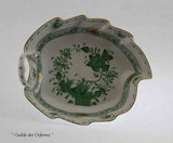 Exquisite Hand-Painted Leaf Shaped Dish with Fleurs des Indes Green Decoration