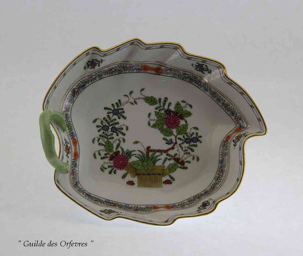 Exquisite Hand-Painted Leaf Shaped Dish with Fleurs des Indes Colored Decoration