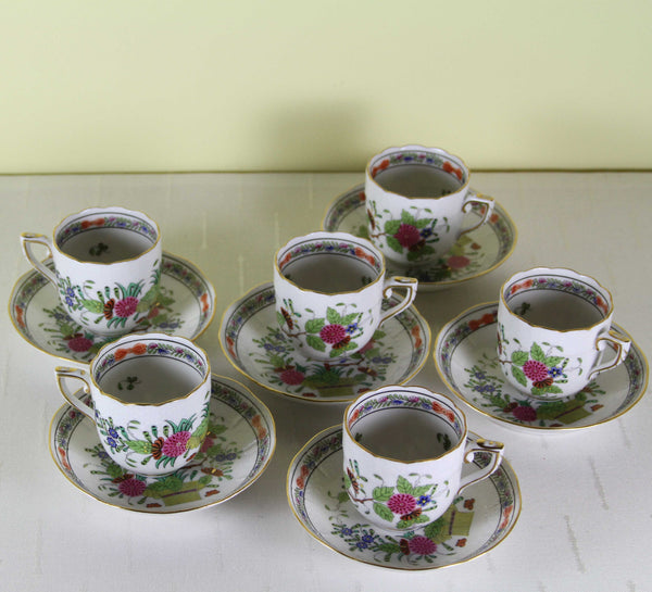 Herend Set of 6 Vintage Demi-Tasse Cups & Saucers, Fleurs des Indes Decoration