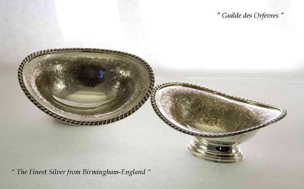 Pair Silver Oval Sweet Dishes Embossed, Gadroon Mount