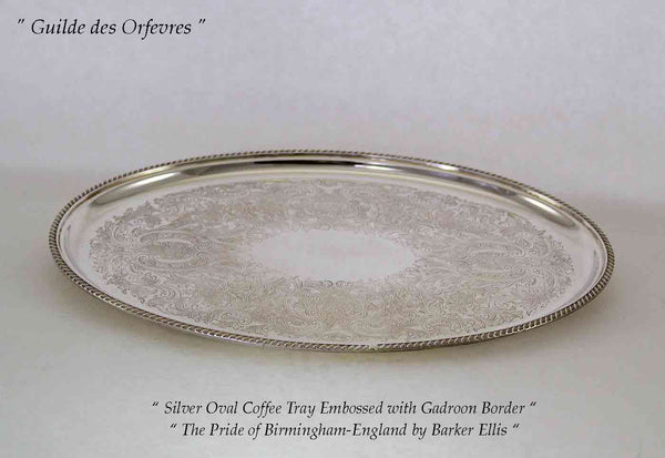 Silver Oval Coffee Tray Embossed with Gadroon Border