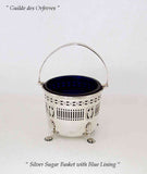 Silver Sugar Basket Pierced w/Blue Lining