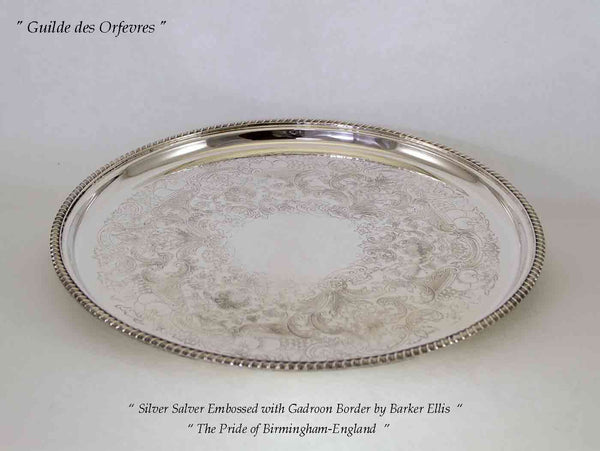 Silver Salver Round, Applied Gadroon Border