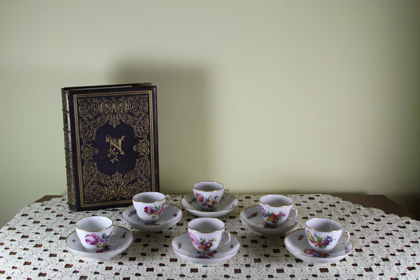 Set of 6 Collectors Coffee Cup & Saucer, Floral Motif by Royal Copenhagen