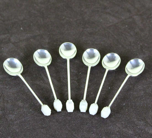 Sterling Silver Set of 6 Demi-Tasse Coffee Spoons with Mother of Pearl