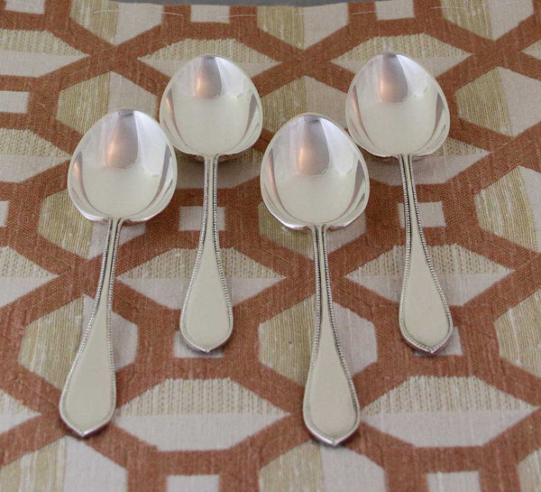 Vintage Sterling Silver Set of 4 Dessert Spoons, Fine Bead