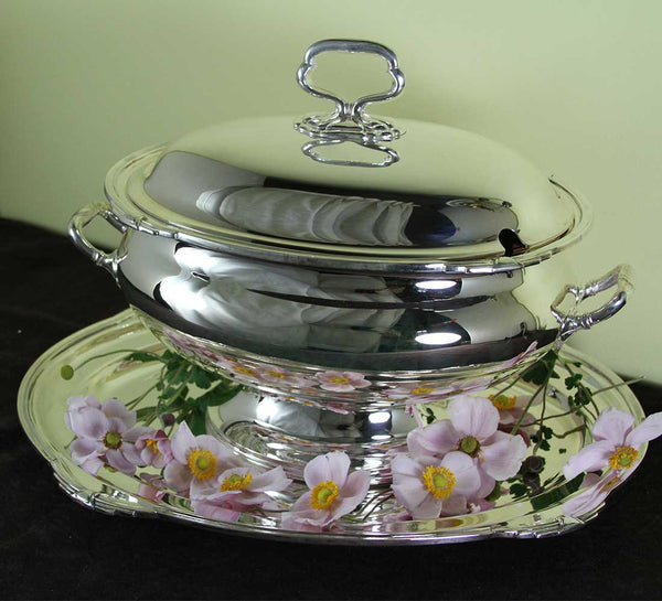 Silver Oval Soup Tureen & Cover with Plateau, Jubilee, Patented Applied Border