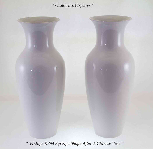 KPM Pair Chinese Shape Syringa Vases White Porcelain