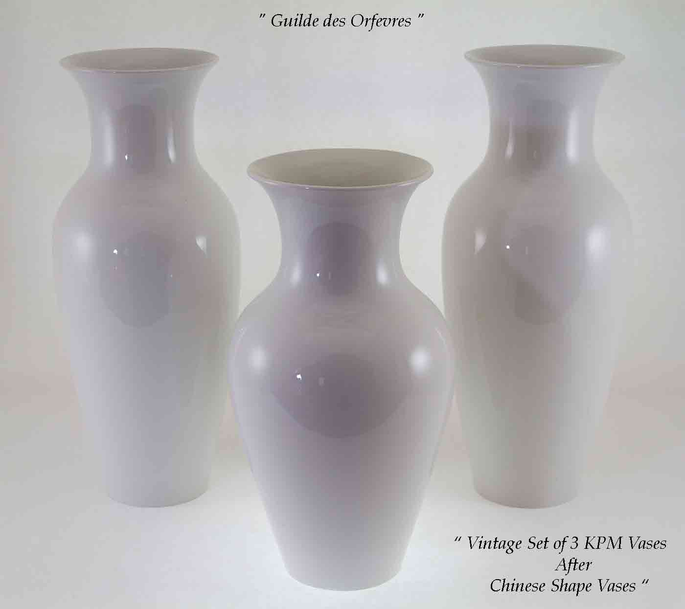 KPM Set of 3 Chinese hape Syringa Vase White Porcelain