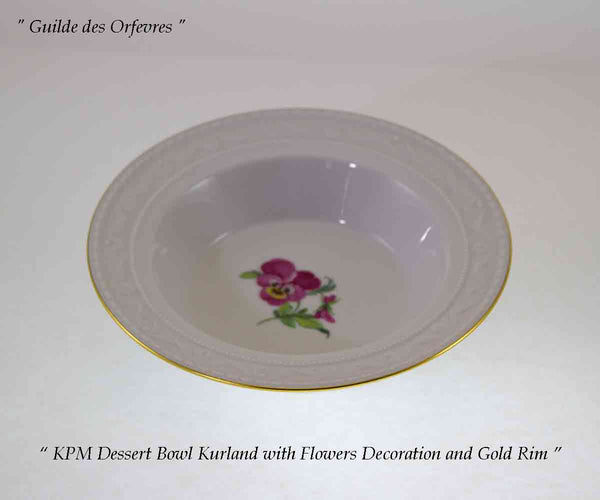 KPM Dessert Bowl Kurland with Flowers Decoration and Gold Rim