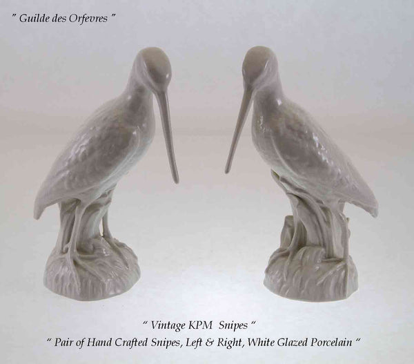 KPM Pair of Hand Crafted Snipes, Left & Right, White Glazed Porcelain