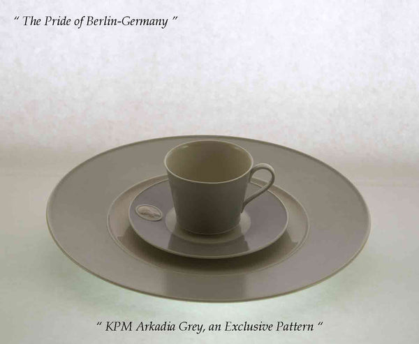 KPM Arkadia Grey Dinner Plate & Mocha Cup & Saucer