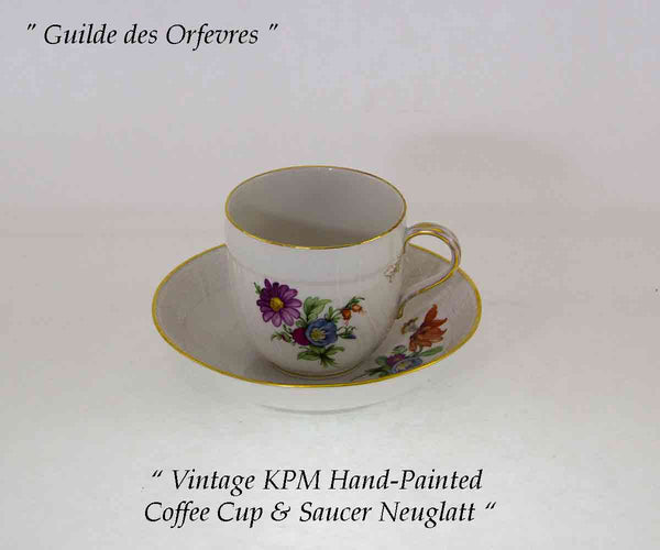 KPM Hand-Painted Coffee Cup & Saucer Multi Color Meadow Flowers