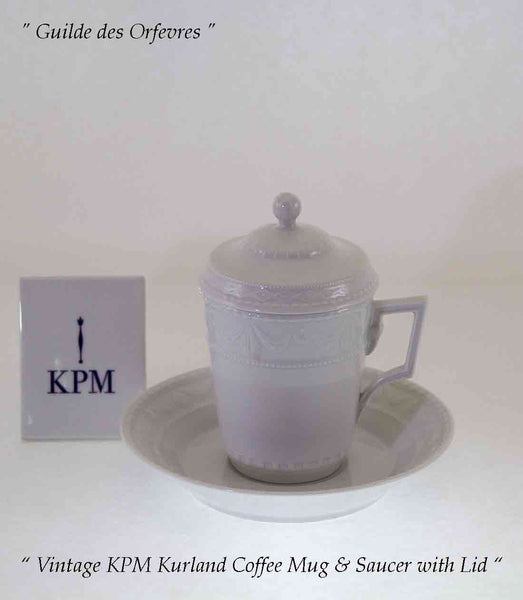 KPM Handcrafted Coffee Mug & Saucer With Lid, Kurland