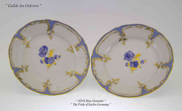 Hand-Painted Collector's Pair of Dessert Plates, Bleu Mourant