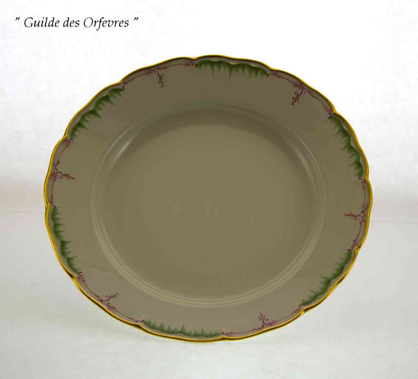 KPM Collectors Hand-Painted European Dinner Plate, Green & Pink