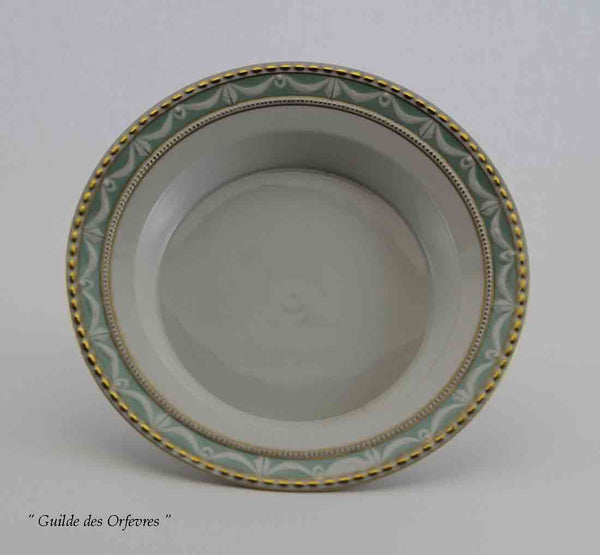 KPM Collectors Hand-Painted European Soup Plate, Gold Rim, Nuggets, Pale Green Fond