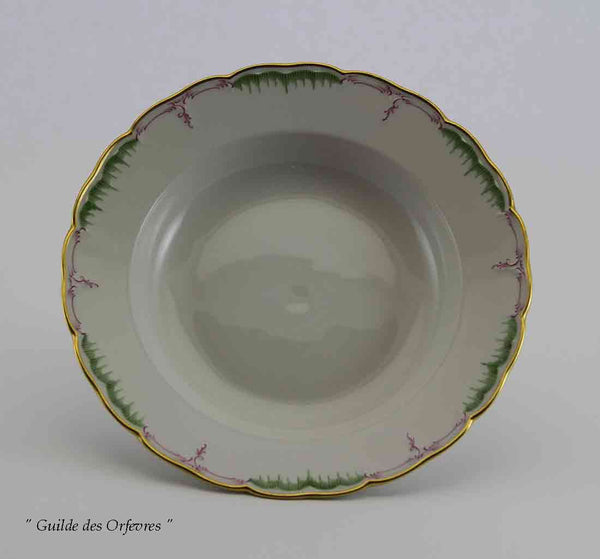 KPM Collectors Hand-Painted European Soup Plate, Green & Pink