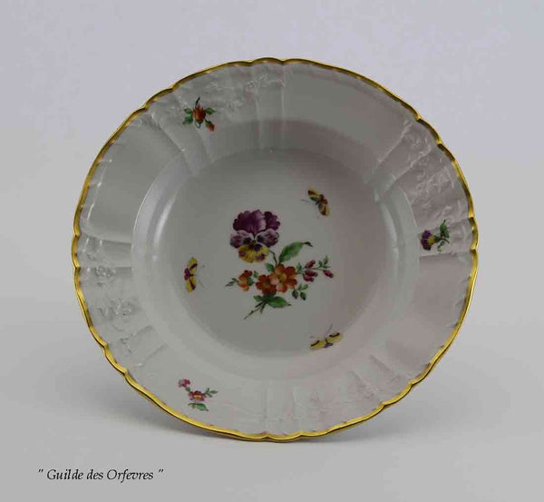 KPM Collectors Hand-Painted European Soup Plate, multi-colored & Scattered flowers