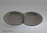KPM Hand-Crafted Double Dish with Handle, Black Rim