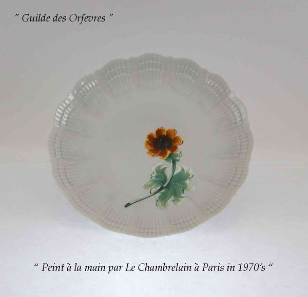 European Rocaille Shape European Dinner Plate painted with Orange Anémone