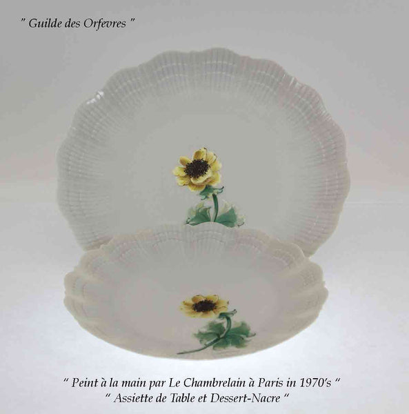 European Rocaille Shape European Dinner & Dessert Plate painted with Ochre Anémone