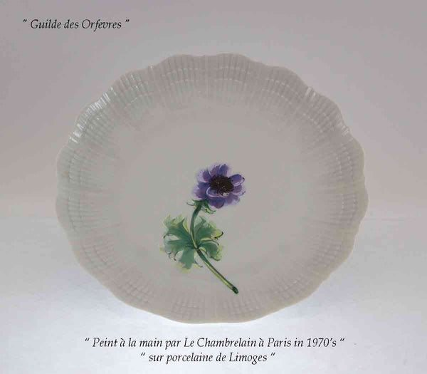 Rocaille Shape European Dinner Plate painted with Blue Anémone