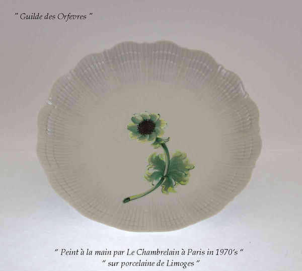 European Rocaille Shape European Dinner Plate painted with Green Anémone