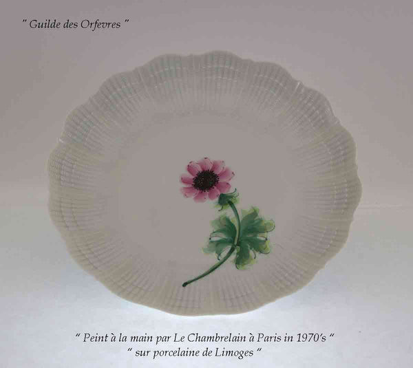 Rocaille Shape European Dinner Plate painted with Pink Anémone