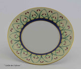 Hand-Painted European Dinner Plate, Reeds on Yellow Fond with Lappis Lazuly