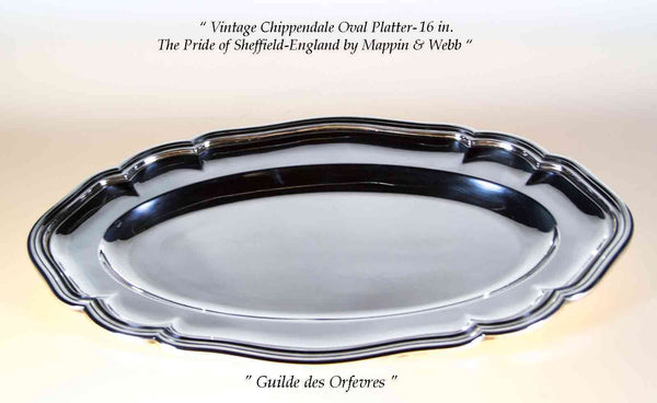 Vintage Silver Oval Platter 16 in. Narrow - Chippendale Applied Mount