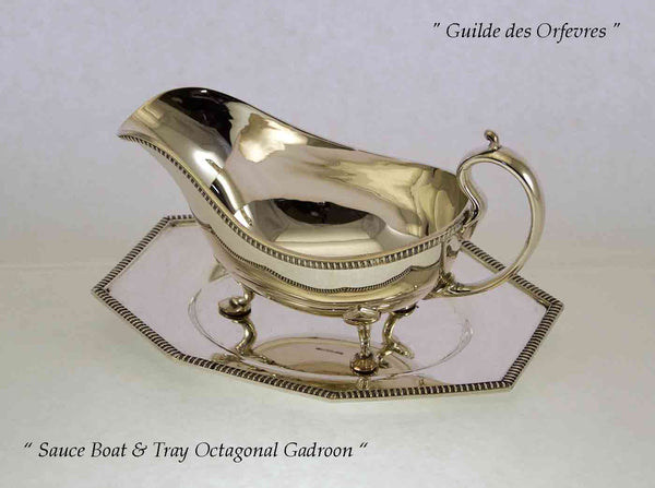 Silver Sauce/Gravy Boat & Tray, Octagon Gadroon