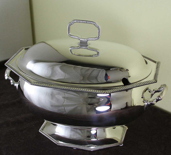 Silver Octagonal Oval Soup Tureen & Cover, Gadroon Applied Border