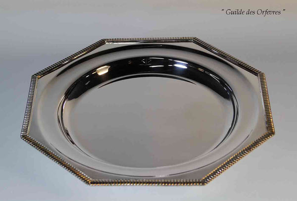 Silver Octagonal Round Platter 14 in. with Gadroon Applied Border