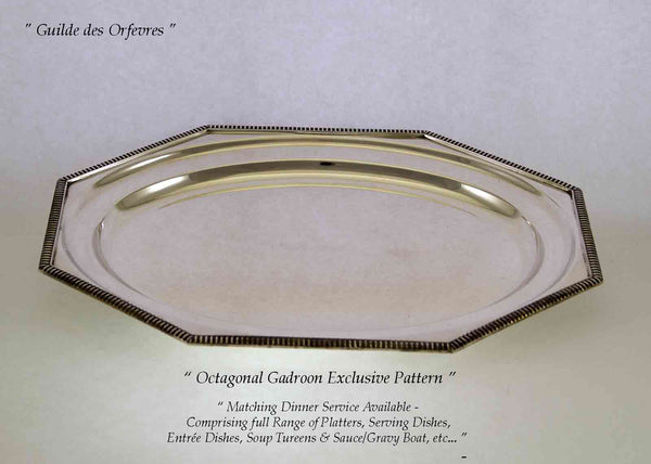 Silver Octagonal Oval Platter 24 in. with Gadroon Applied Border