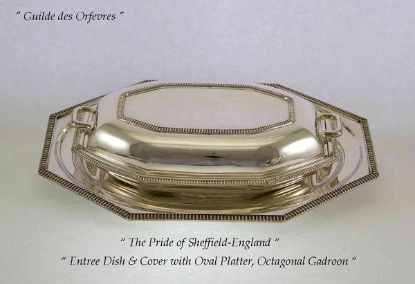 Silver Octagon Gadroon Entree Dish & Cover with Platter, Gadroon Applied Border