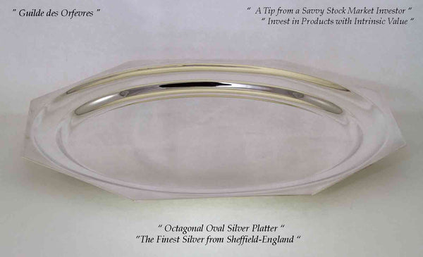 Silver Octagonal Oval Platter 24 in. Raw Edge