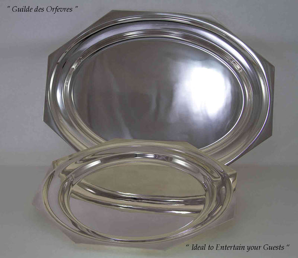 Silver Octagonal Oval Platters Raw Edge