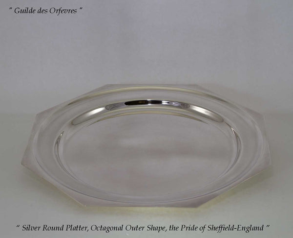 Silver Octagonal Round Platter 14 in. Raw Edge