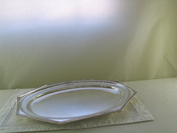 Silver Octagonal Oval Platter 12 in. with Gadroon Applied Border