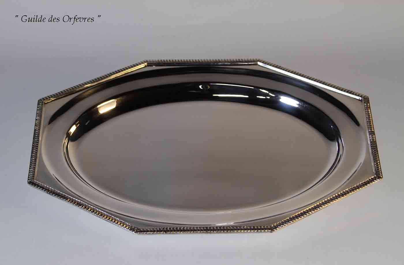 Silver Octagonal Round Platter 14 in. with Gadroon Applied Border