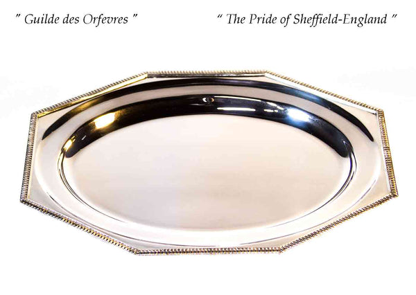 Silver Octagonal Round Platter 16 in. with Gadroon Applied Border
