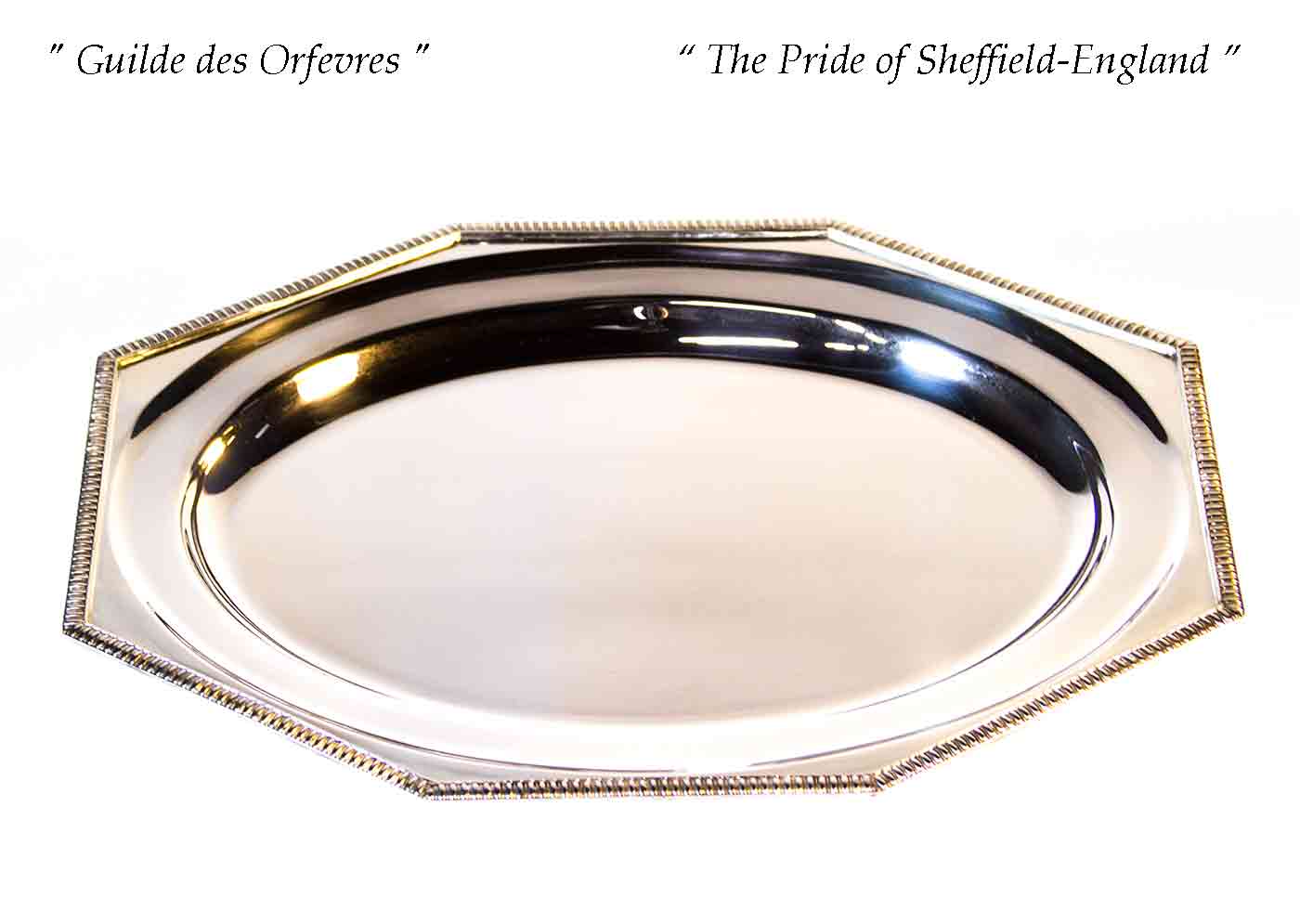 Silver Octagonal Round Platter 14 in. with Gadroon Applied Border