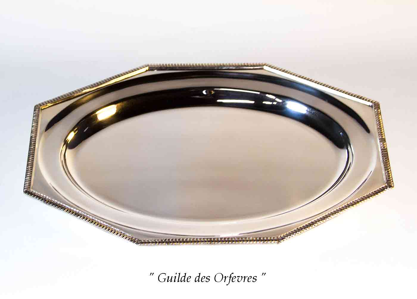 Silver Octagonal Round Platter 16 in. with Gadroon Applied Border