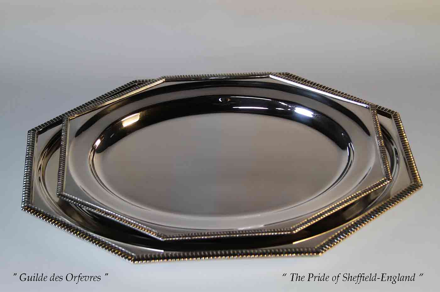 Silver Octagonal Round Platter 14 in. with Gadroon Applied Border