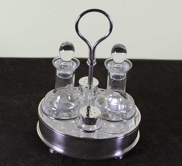 Silver Cruet Set, Oil & Vinegar with Salt & Pepper Shakers