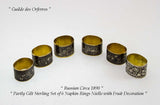 Wonderful Russian Sterling Silver Set of 6 Napkin Rings Niello, Partly Gilt.