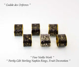 Wonderful Russian Sterling Silver Set of 6 Napkin Rings Niello, Partly Gilt.