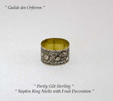 Wonderful Russian Sterling Silver Set of 6 Napkin Rings Niello, Partly Gilt.